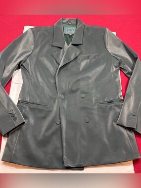 BLANKNYC GRAY Double Breasted Faux Vegan Leather Blazer Classy Modern Women’s M